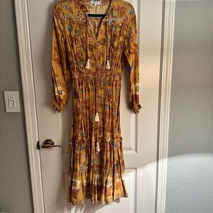 Bohemian Long Sleeve Floral Dress in Mustard